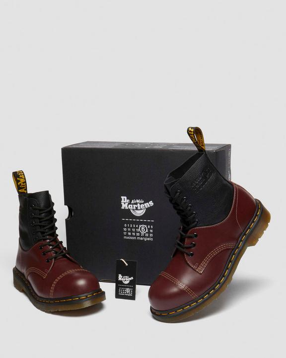 Dr. Martens 1460 / 1461 Mm6 Steel Toe Leather Boots Black+Oxblood - Mens