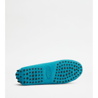 Tods Gommino Driving Shoes In Suede Light Blue Womens