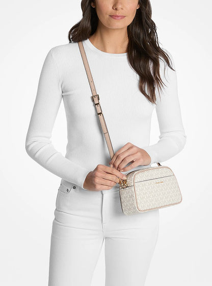 Michael Kors Jet Set Small Signature Logo Camera Crossbody Bag VANILLA/SOFT PINK