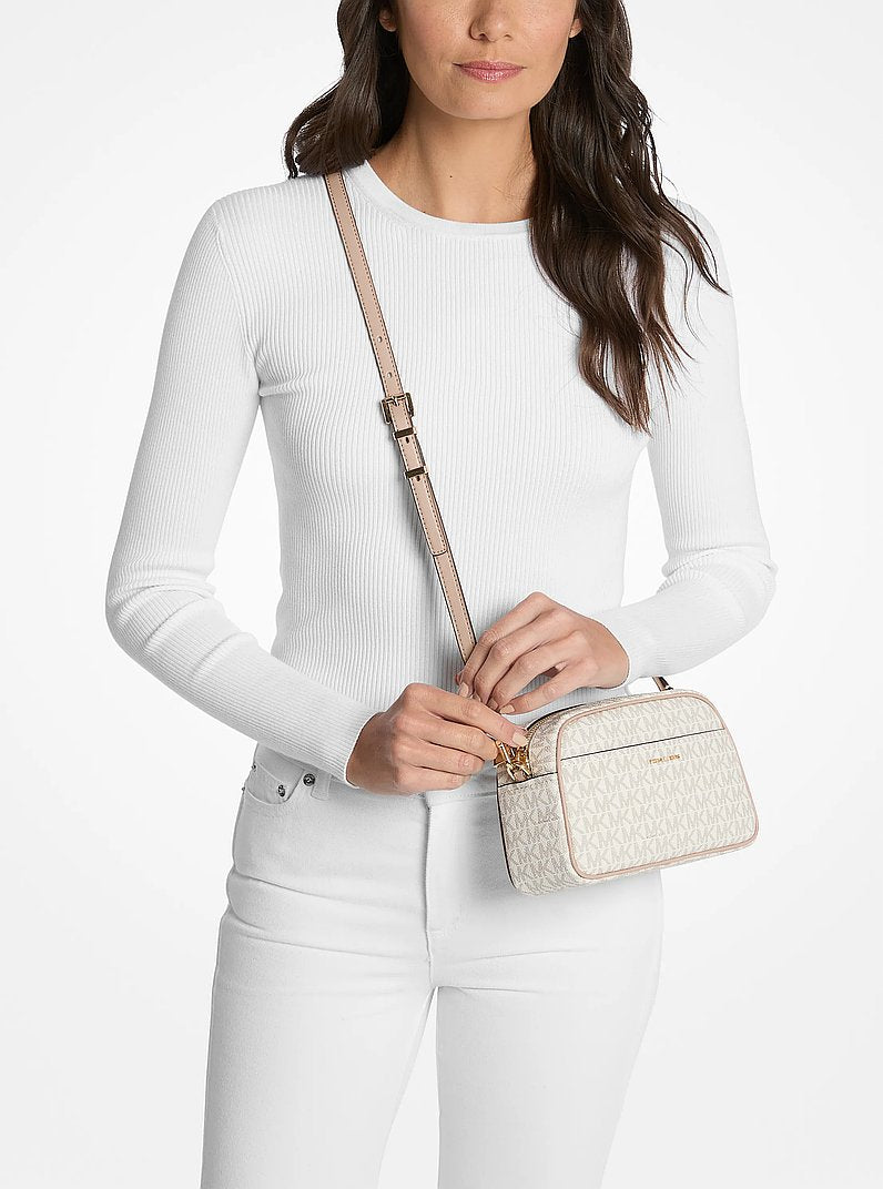 Michael Kors Jet Set Small Signature Logo Camera Crossbody Bag VANILLA/SOFT PINK
