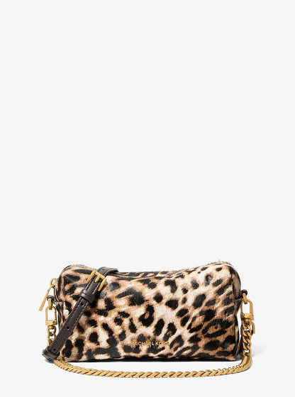 Michael Kors Bryant Small Leopard Print Calf Hair Convertible Crossbody Bag BURNT KHAKI