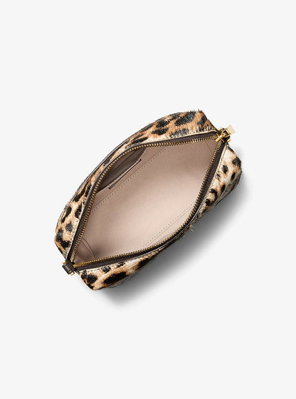 Michael Kors Bryant Small Leopard Print Calf Hair Convertible Crossbody Bag BURNT KHAKI