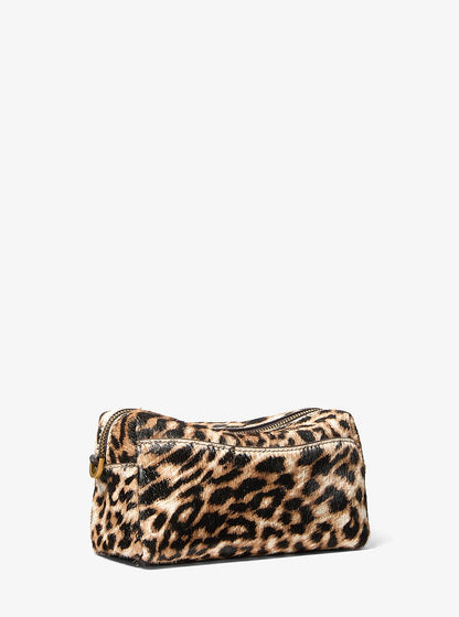 Michael Kors Bryant Small Leopard Print Calf Hair Convertible Crossbody Bag BURNT KHAKI