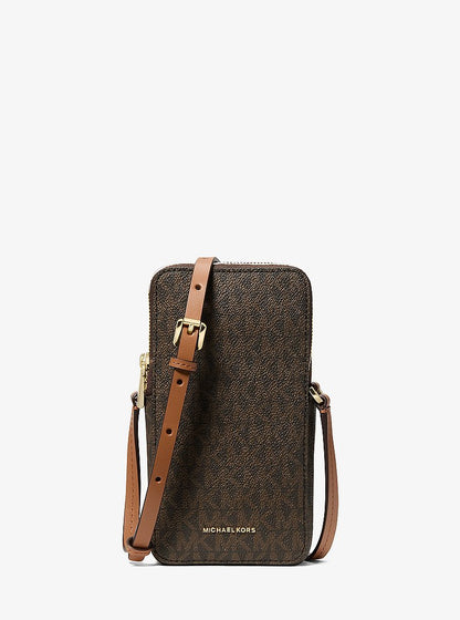 Michael Kors Jet Set Small Signature Logo Smartphone Crossbody Bag BRN/ACORN