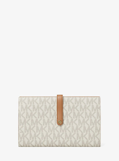 Michael Kors Jet Set Travel Large Signature Logo Wallet VANILLA/ACORN