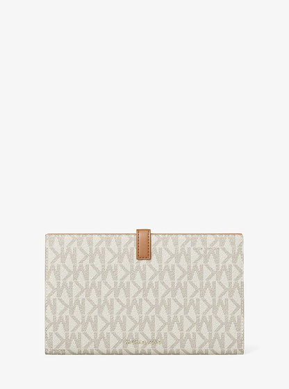 Michael Kors Jet Set Travel Large Signature Logo Wallet VANILLA/ACORN