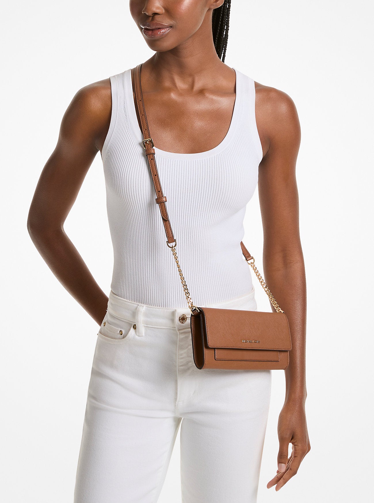 Jet Set Medium Saffiano Leather 2-in-1 Convertible Crossbody Bag Luggage Luggage
