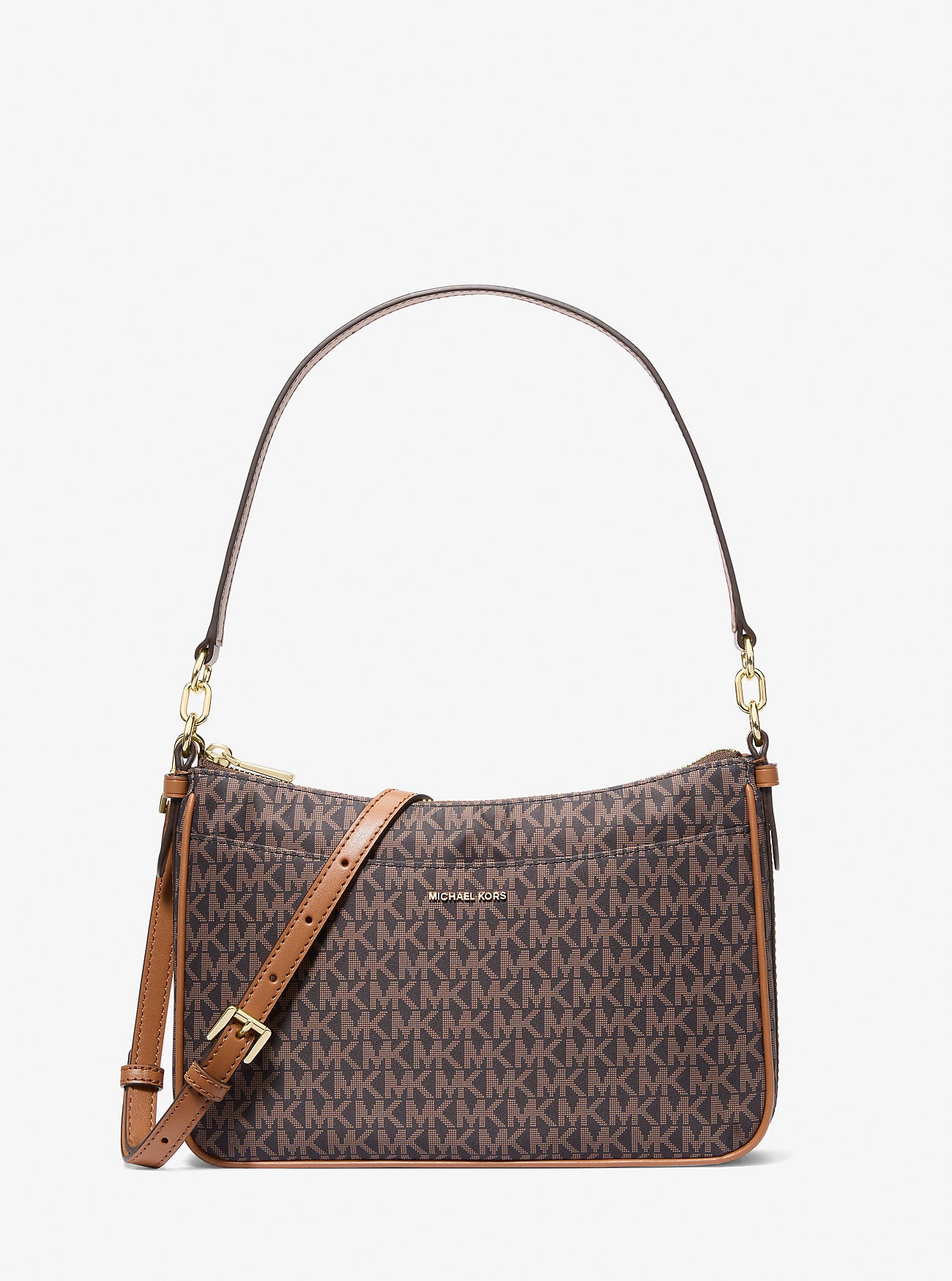 Jet Set Medium Signature Logo Print Woven Convertible Pochette Brn-Acorn Brn-Acorn