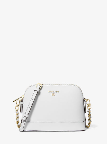 Large Saffiano Leather Dome Crossbody Bag Optic White Optic White