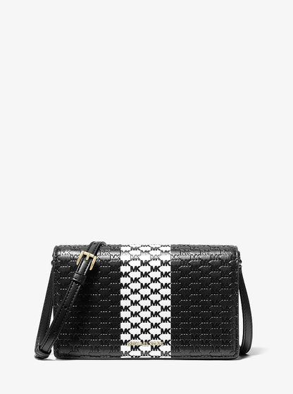 Michael Kors Jet Set Medium Logo Embossed Leather Crossbody Bag BLACK/WHITE