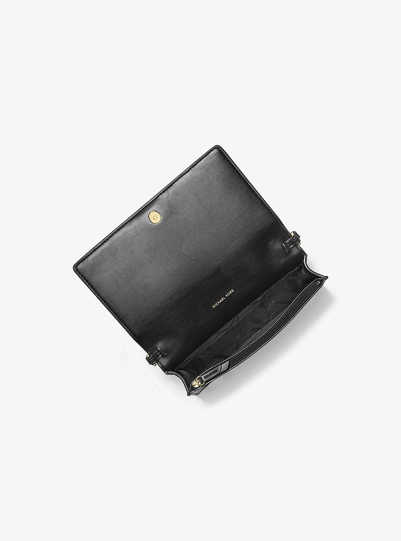 Michael Kors Jet Set Medium Logo Embossed Leather Crossbody Bag BLACK/WHITE