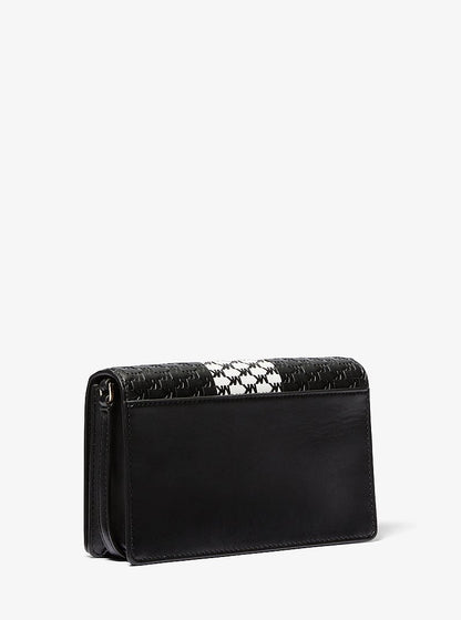 Michael Kors Jet Set Medium Logo Embossed Leather Crossbody Bag BLACK/WHITE