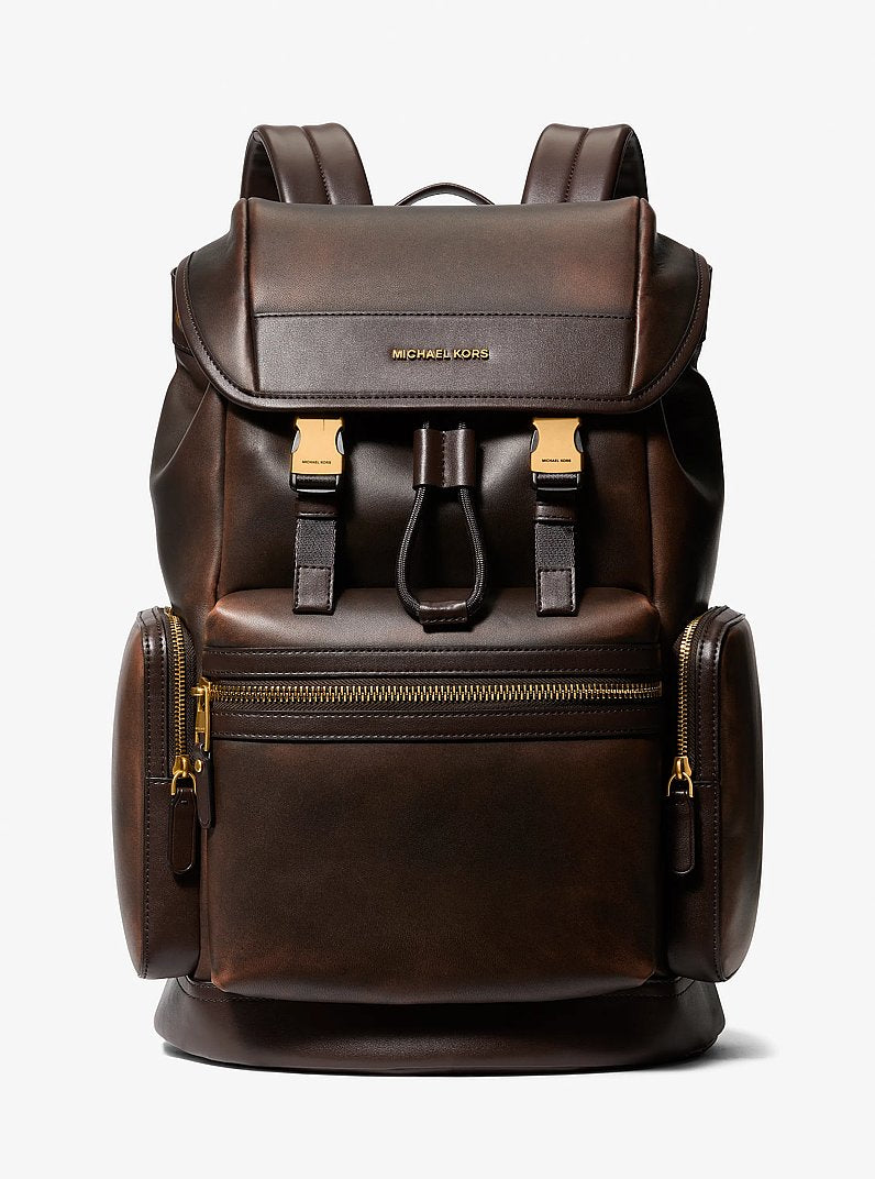Michael Kors Hudson Burnished Leather Backpack CHOCOLATE