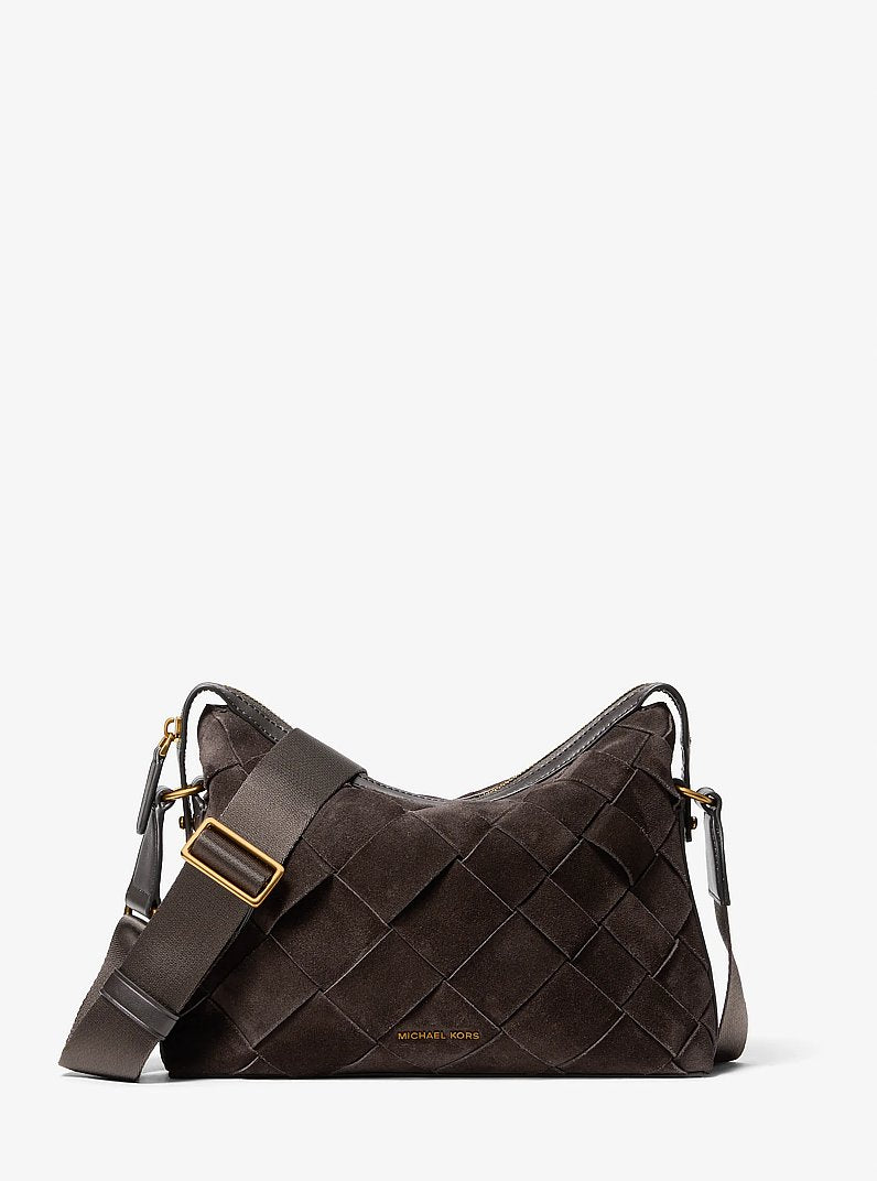 Michael Kors Nicholas Medium Woven Suede Crossbody Bag CHOCOLATE