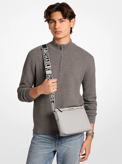 Michael Kors Hudson Signature Logo Messenger Bag NICKEL