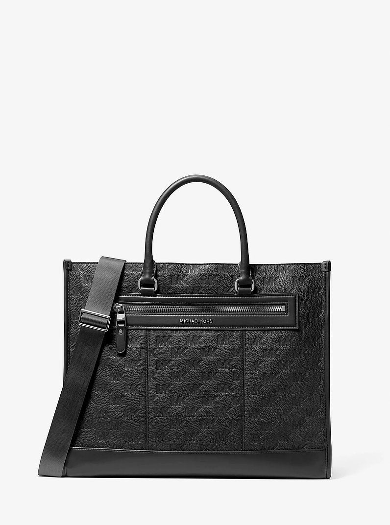 Michael Kors Jet Set Logo Embossed Leather Tote Bag BLACK