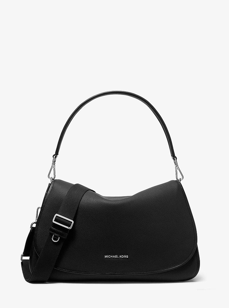 Michael Kors Holmes Extra-Large Pebbled Leather Convertible Messenger Bag BLACK