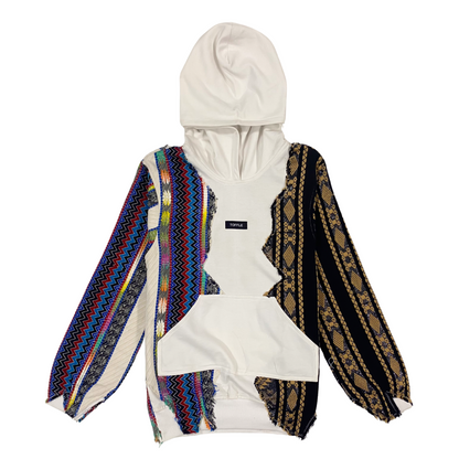 White Artistic Stitched Hoodie