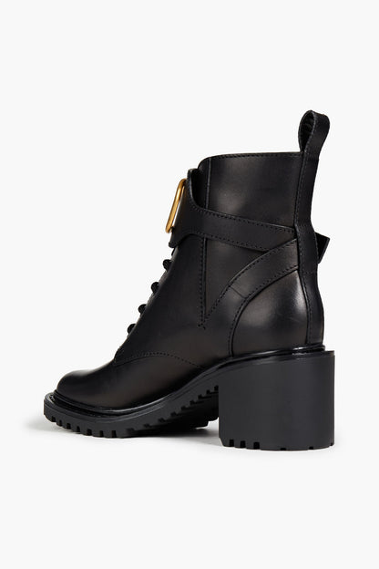 Valentino Garavani Vlogo Leather Combat Boots Black Women's