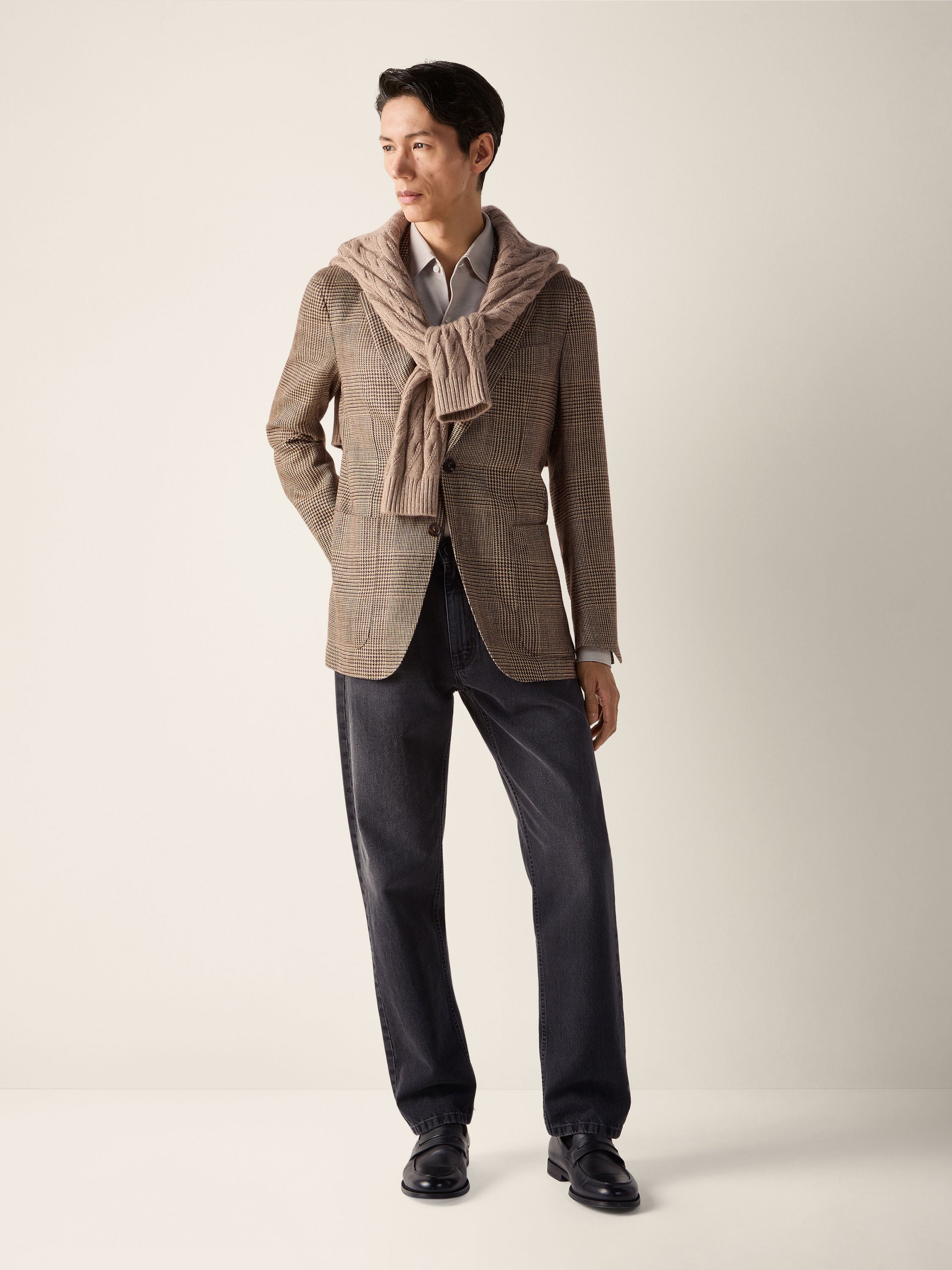 Zegna Beige And Dark Brown Silk Linen And Wool Jacket