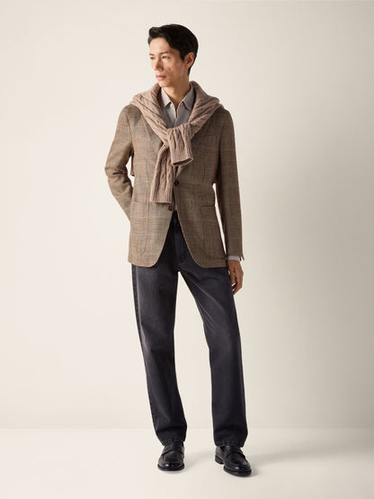 Zegna Beige And Dark Brown Silk Linen And Wool Jacket