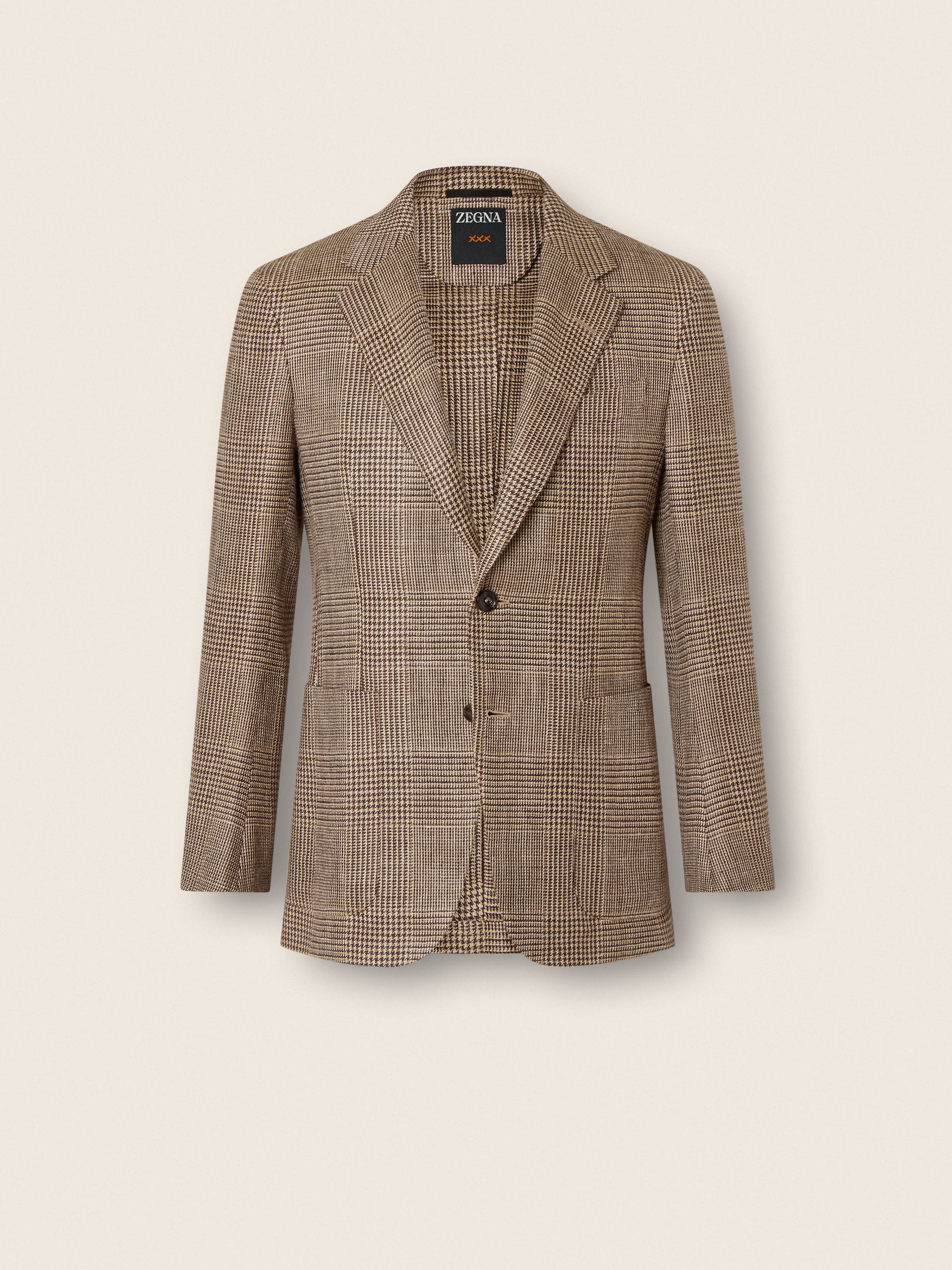 Zegna Beige And Dark Brown Silk Linen And Wool Jacket