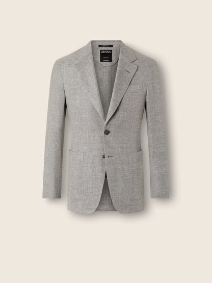 Zegna Dark Taupe And White Crossover Linen Wool And Silk Blend Jacket
