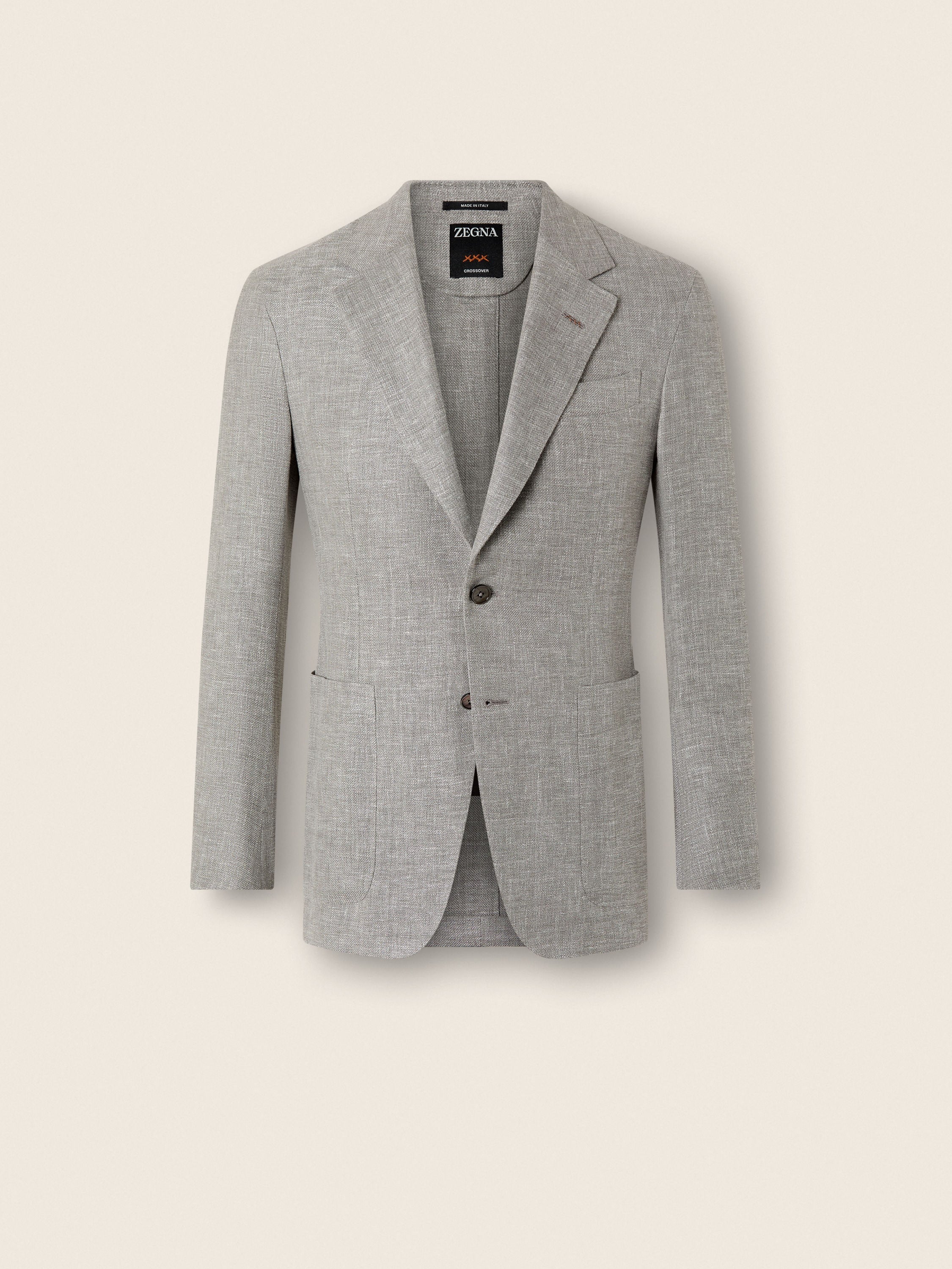 Zegna Dark Taupe And White Crossover Linen Wool And Silk Blend Jacket