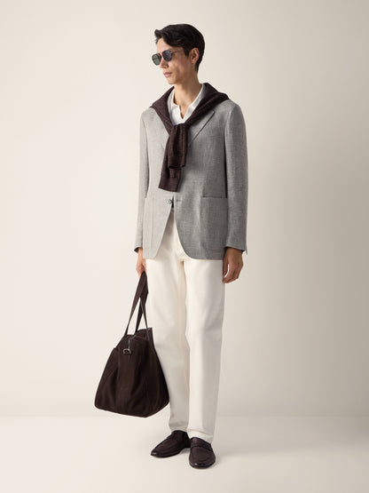 Zegna Dark Taupe And White Crossover Linen Wool And Silk Blend Jacket
