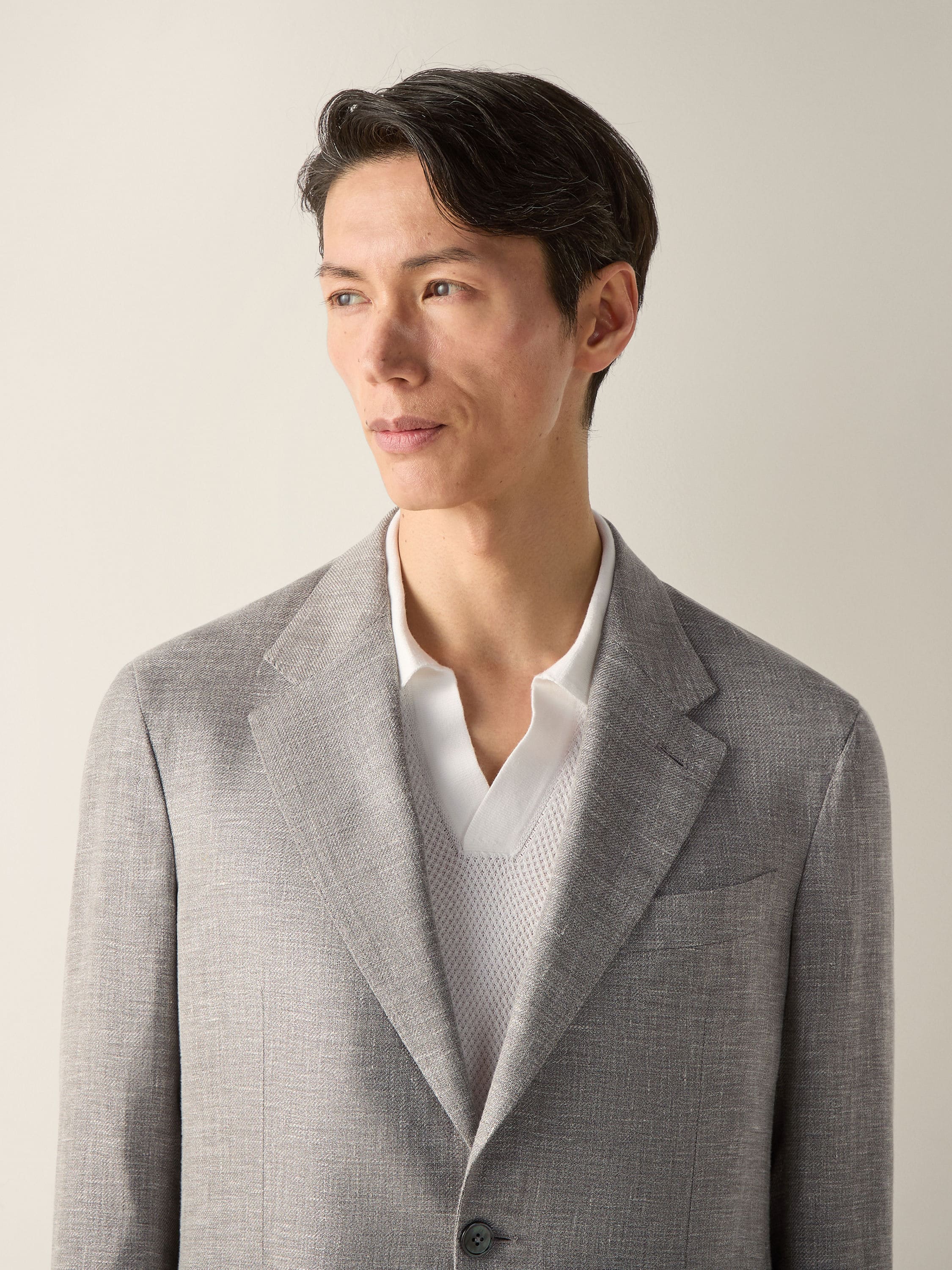 Zegna Dark Taupe And White Crossover Linen Wool And Silk Blend Jacket
