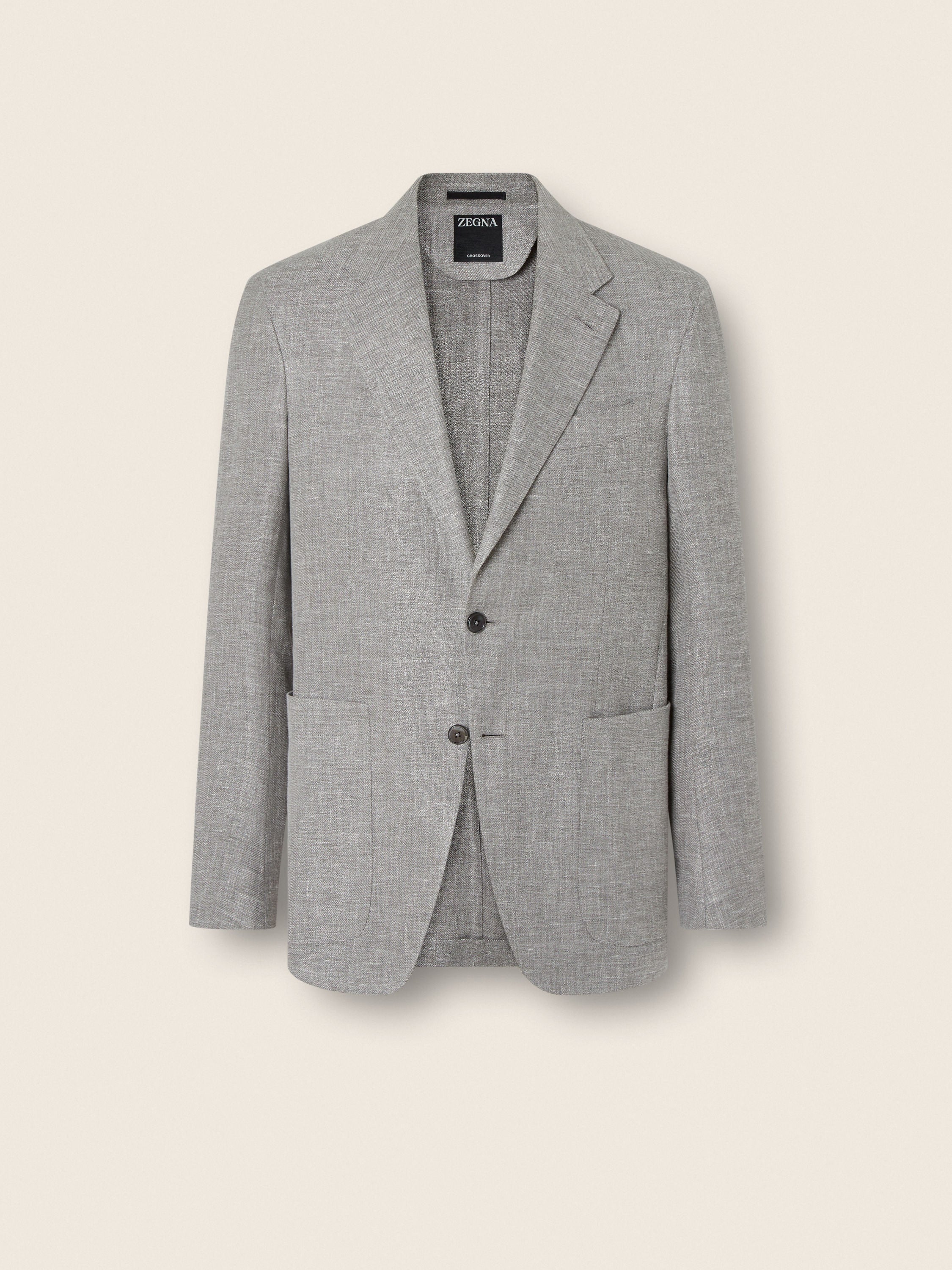 Zegna Dark Taupe And White Crossover Linen Wool And Silk Blend Jacket