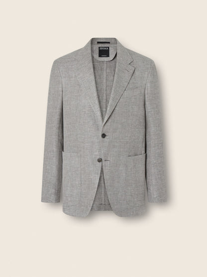 Zegna Dark Taupe And White Crossover Linen Wool And Silk Blend Jacket