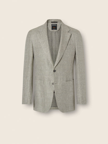 Zegna Light Green Crossover Linen Wool And Silk Jacket