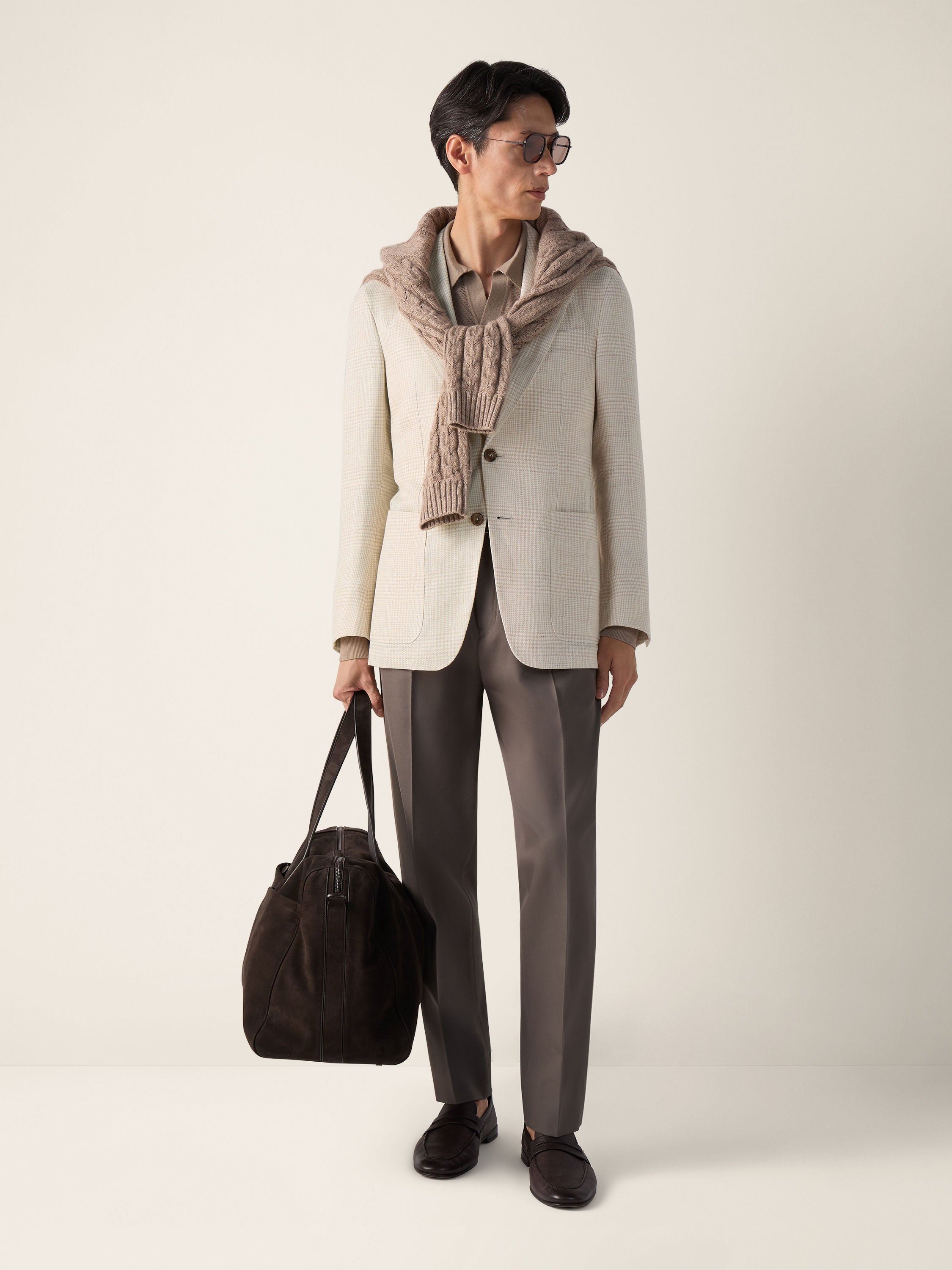 Zegna Beige And White Crossover Linen Wool And Silk Jacket