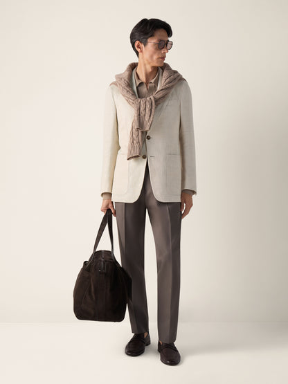Zegna Beige And White Crossover Linen Wool And Silk Jacket