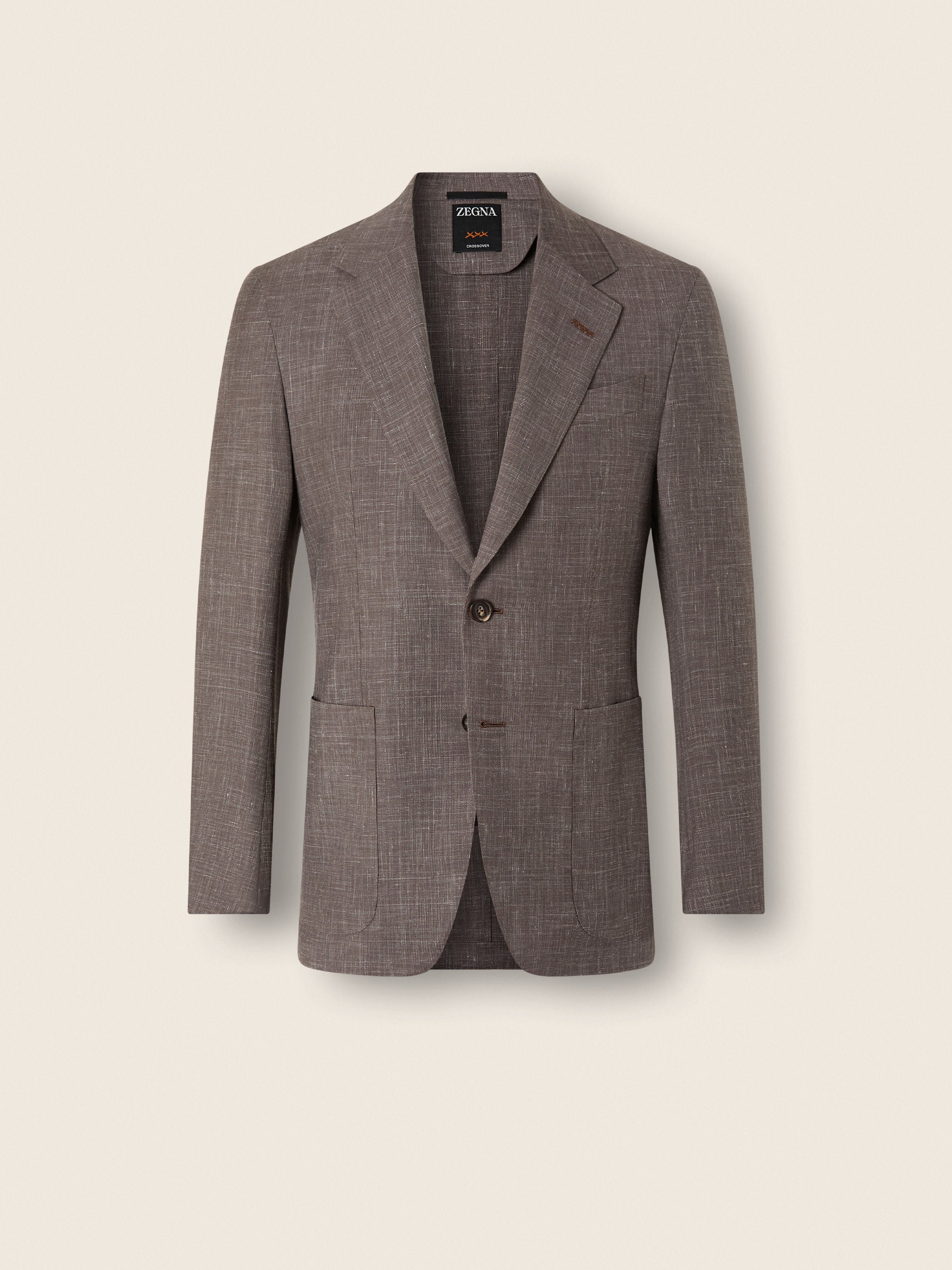 Zegna Brown Crossover Wool Silk And Linen Jacket