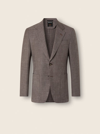 Zegna Brown Crossover Wool Silk And Linen Jacket