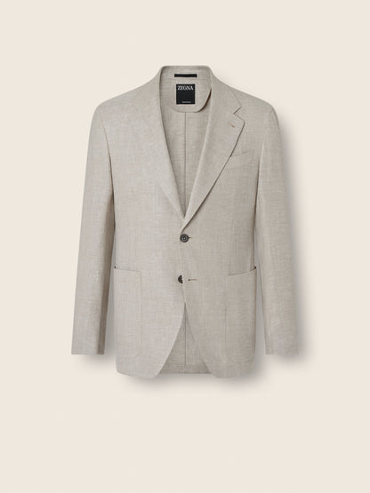Zegna Light Beige Crossover Wool Linen And Silk Jacket