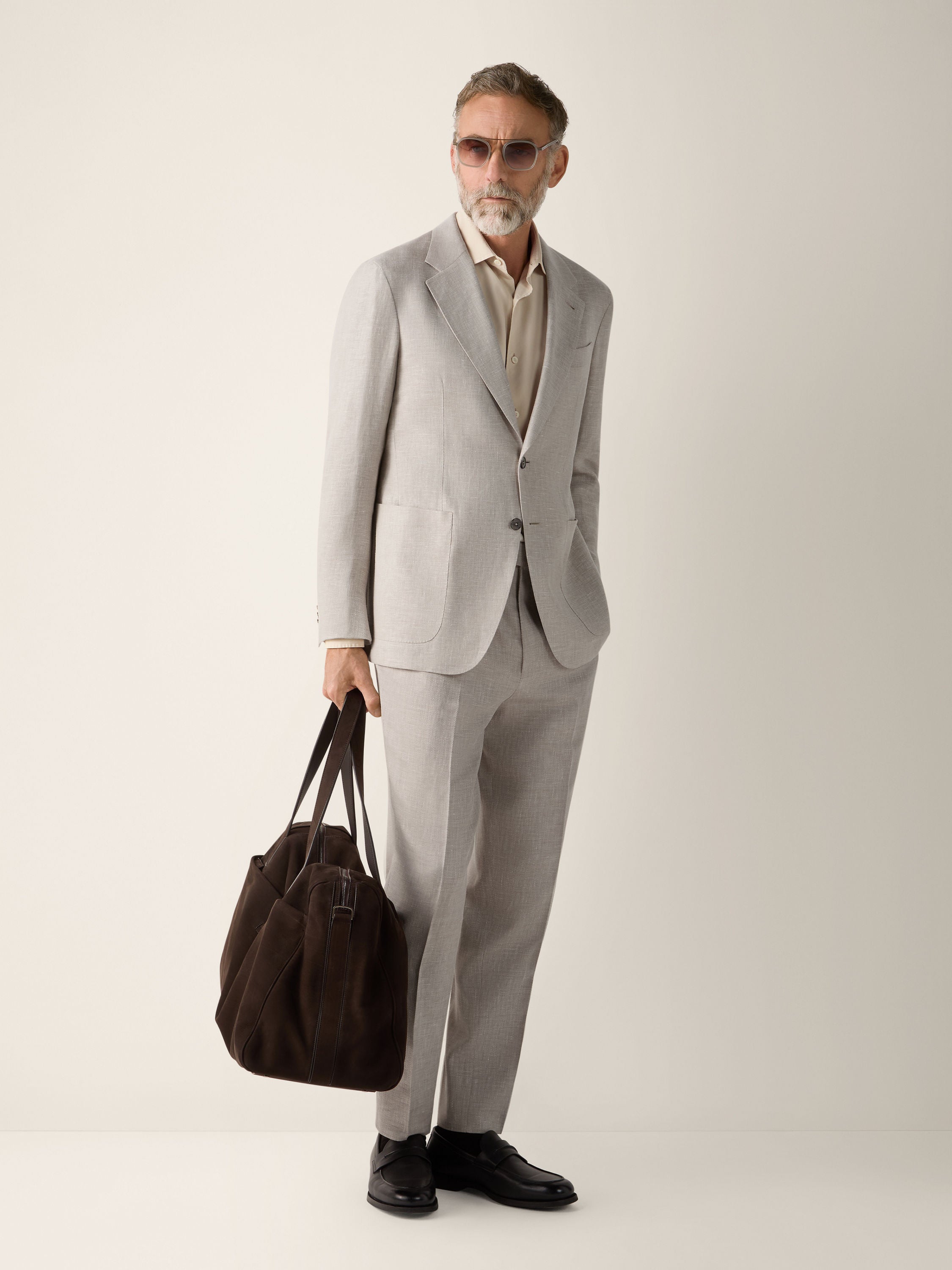 Zegna Light Beige Crossover Wool Linen And Silk Pants