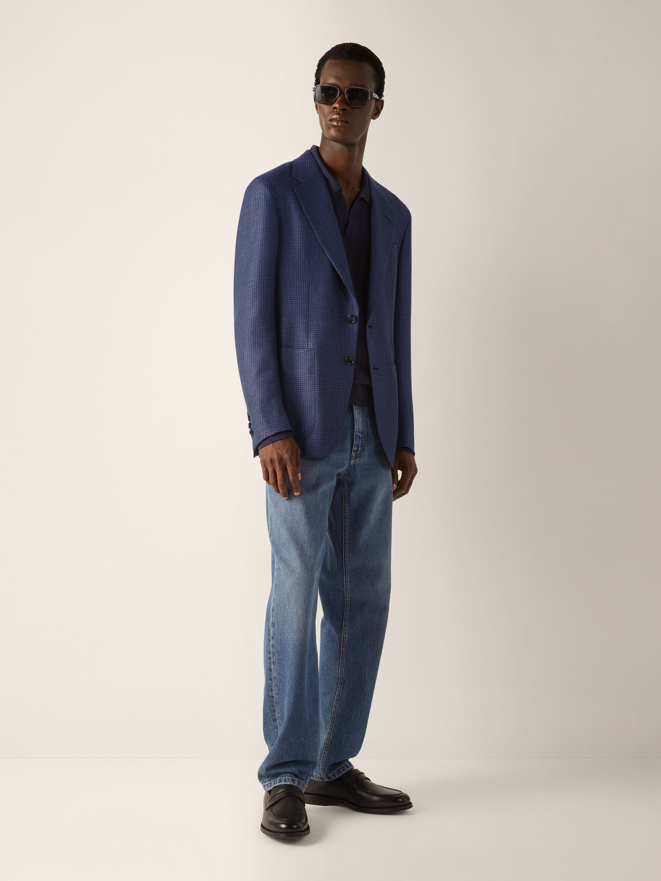 Zegna Blue Cashmere Silk And Linen Jacket