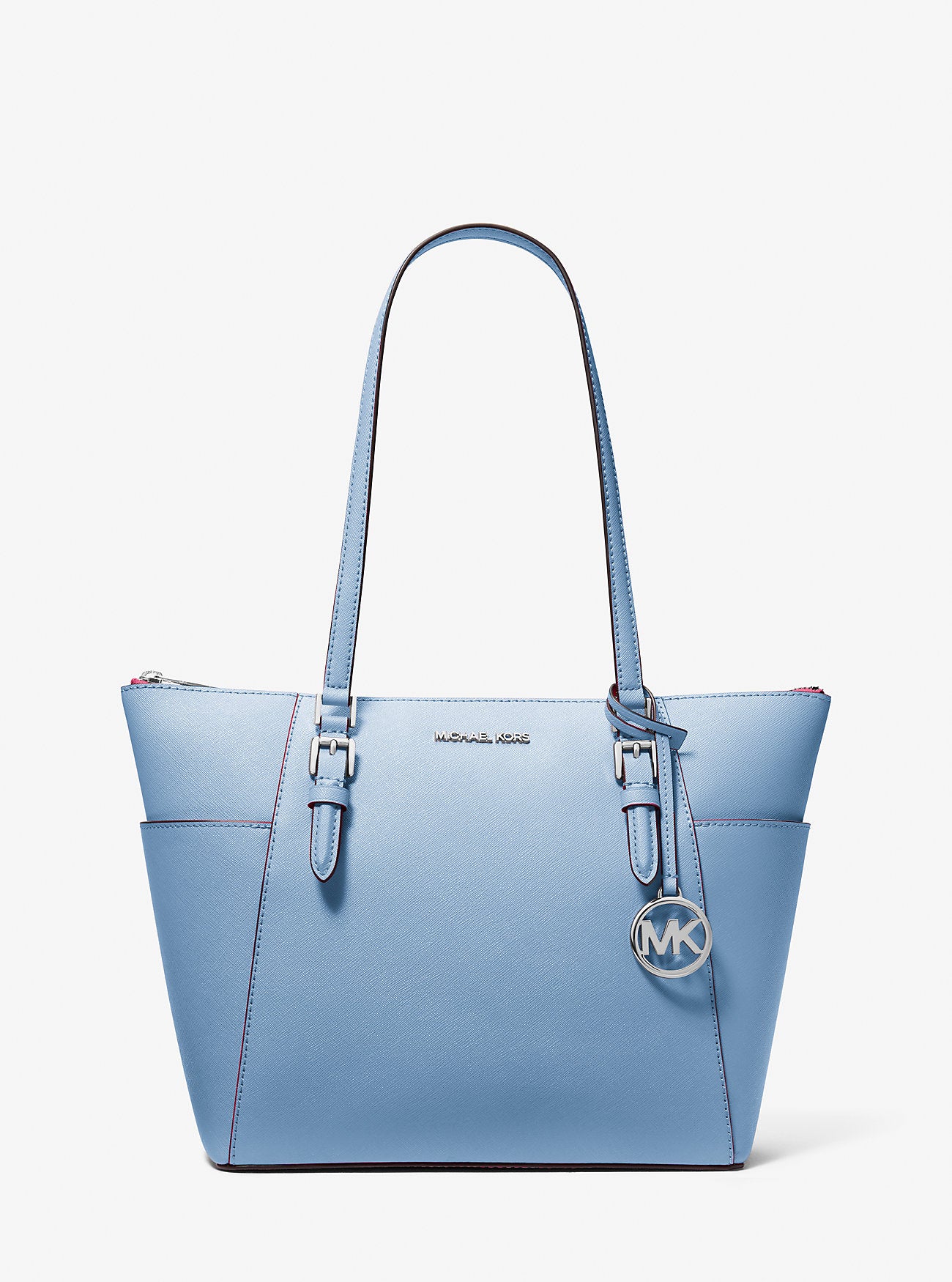 Charlotte Large Saffiano Leather Top-Zip Tote Bag Light Sky Light Sky