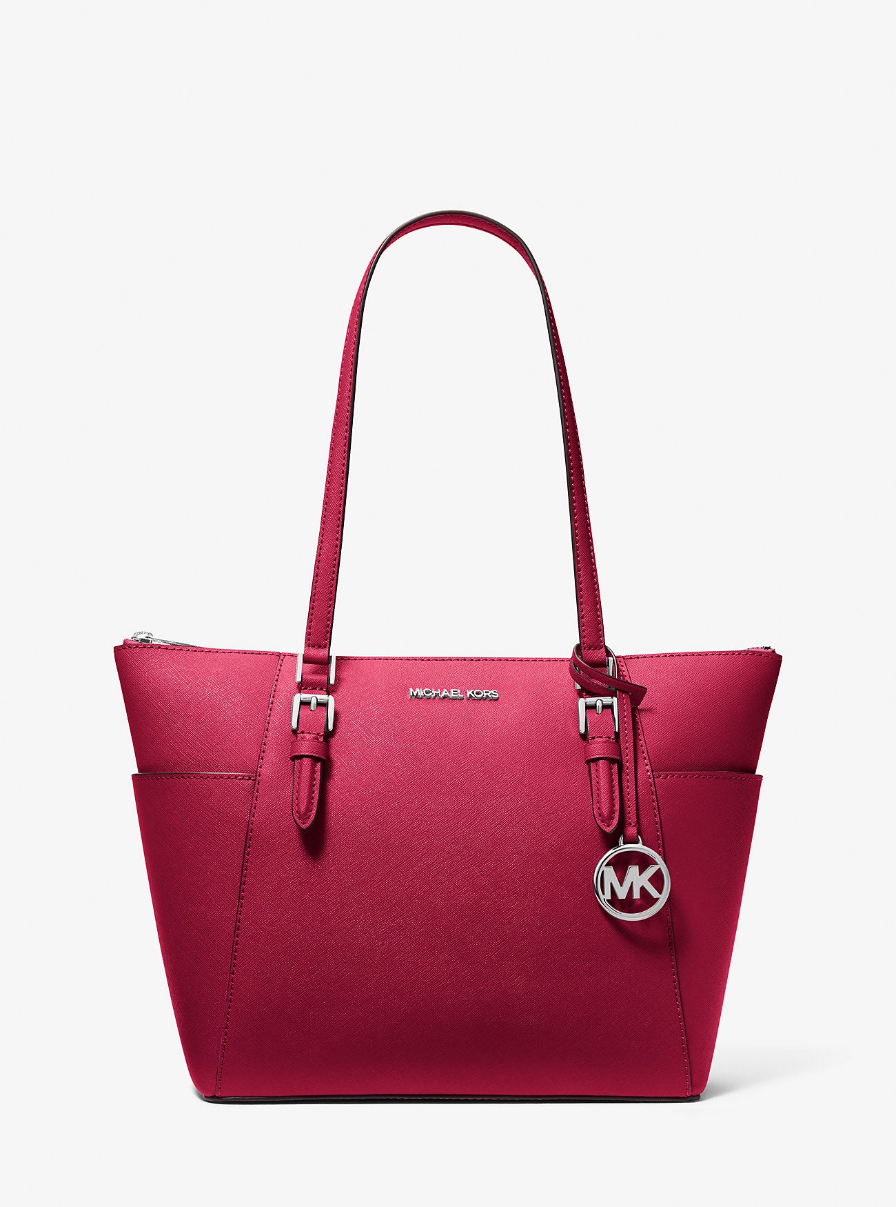 Charlotte Large Saffiano Leather Top-Zip Tote Bag Dk Raspberry Dk Raspberry