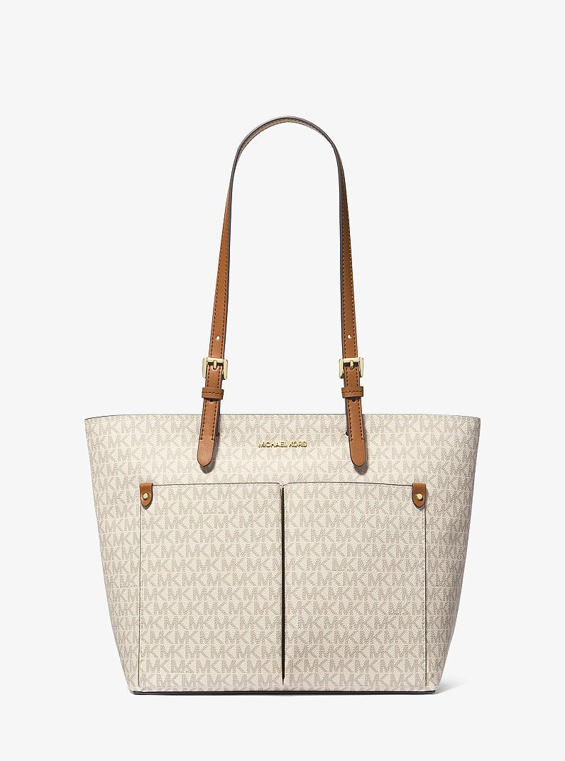 Jet Set Medium Logo Pocket Tote Bag Vanilla Vanilla