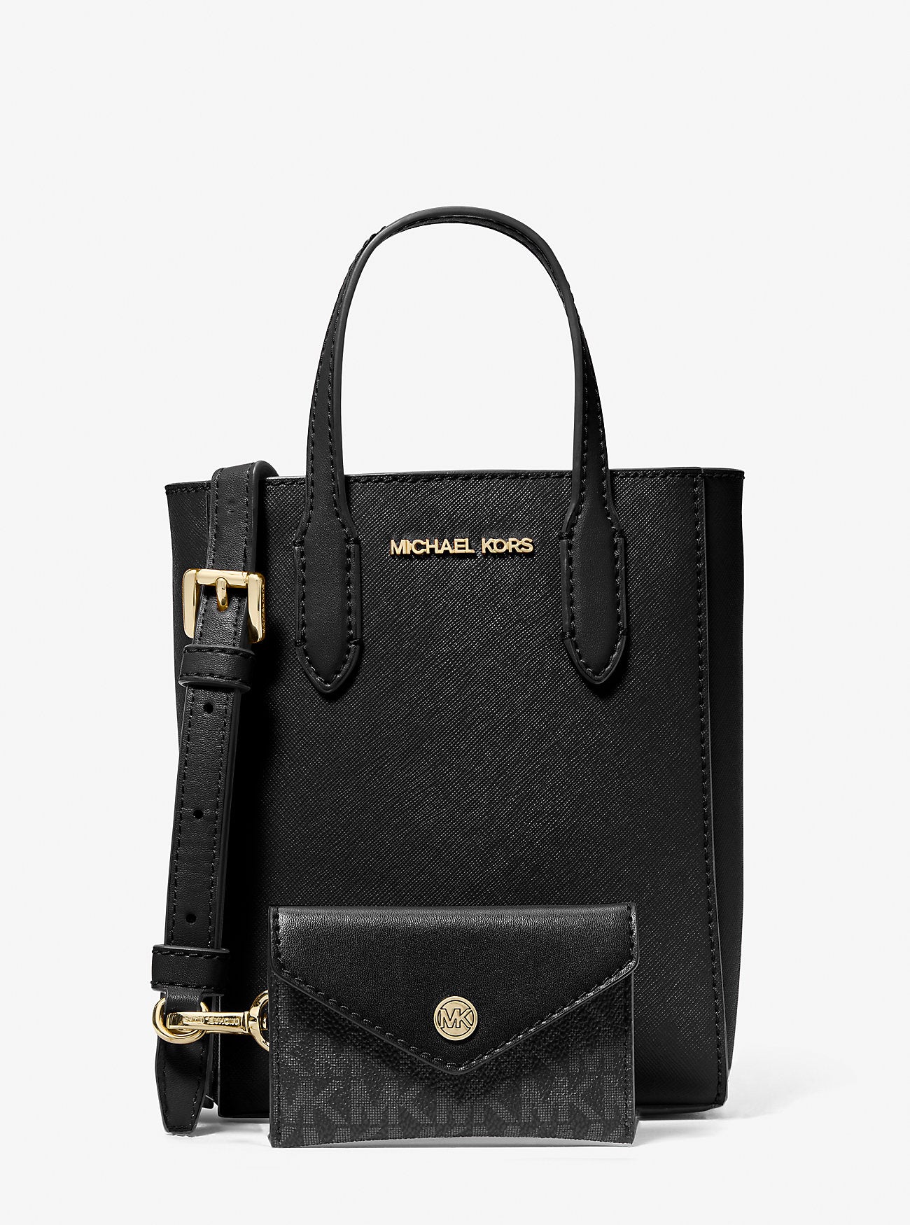 Vincent Extra-Small Saffiano Leather Crossbody Bag With Logo Card Case Black Black