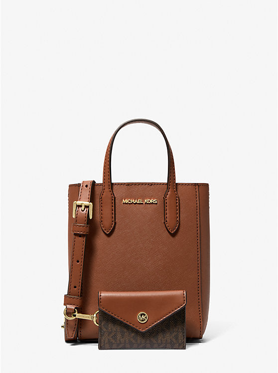 Micheal Kors Vincent Extra-Small Saffiano Leather Crossbody Bag With Logo Card Case Luggage