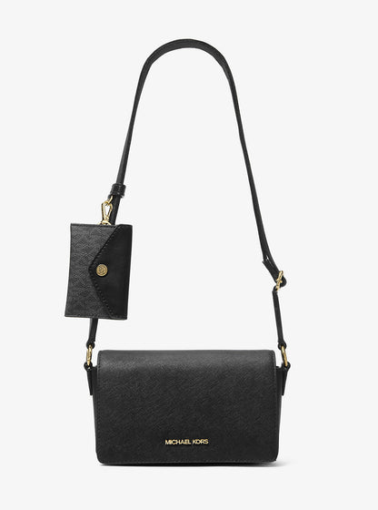Vincent Small Saffiano Leather Crossbody Bag with Signature Logo Card Case Black Black