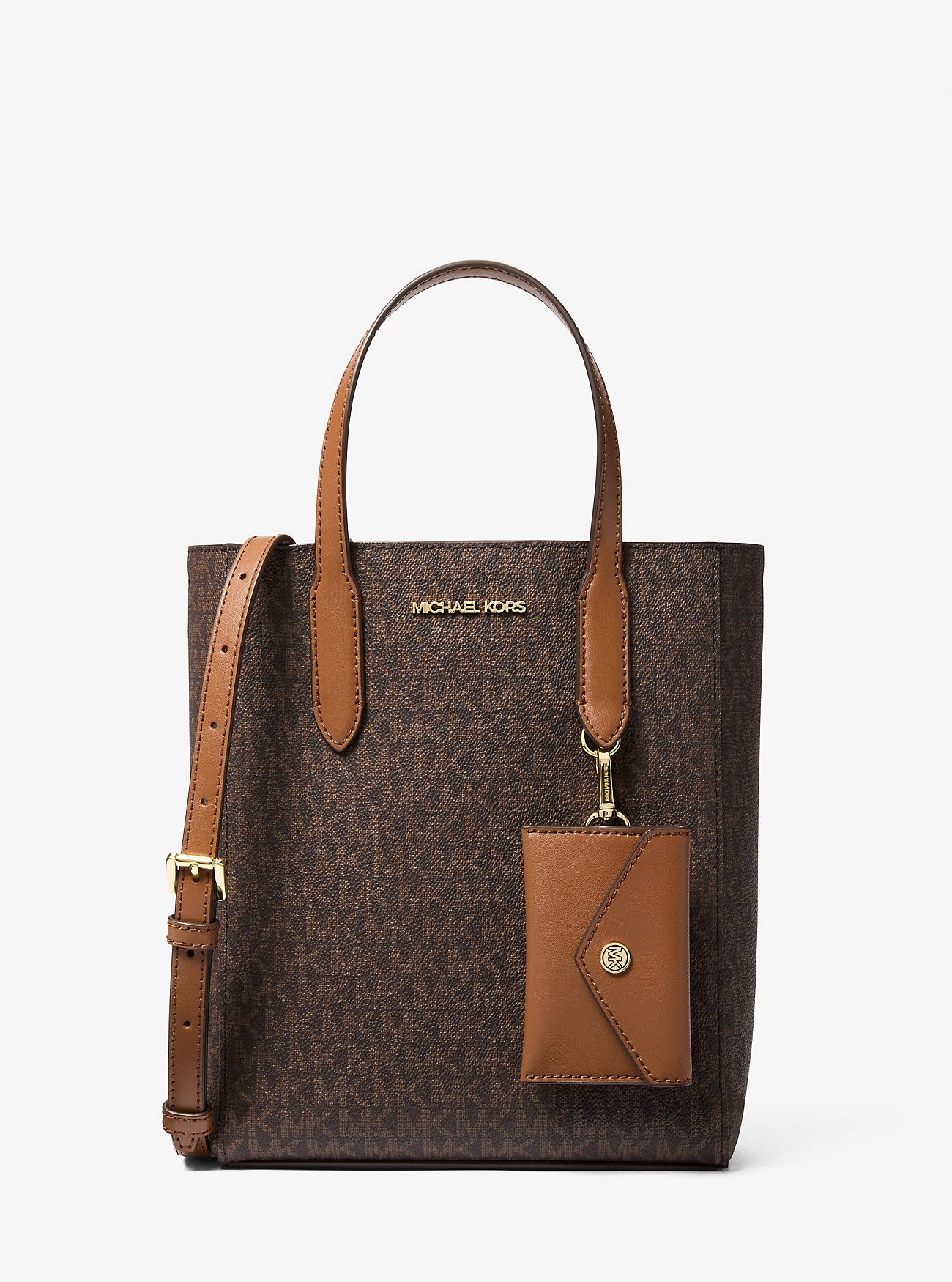 Vincent Small Signature Logo Convertible Tote Bag with Card Case Brown Brown