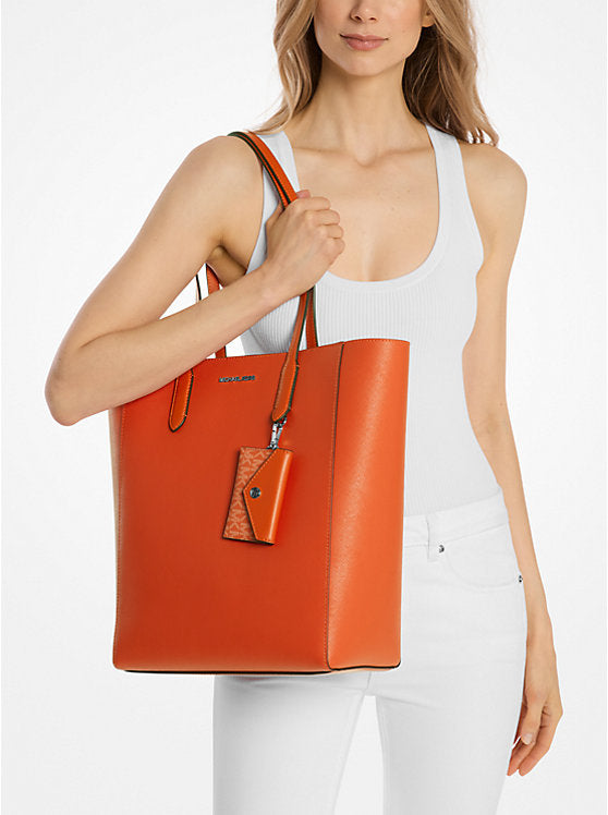 Vincent Large Saffiano Leather Tote Bag With Card Case Red Clay