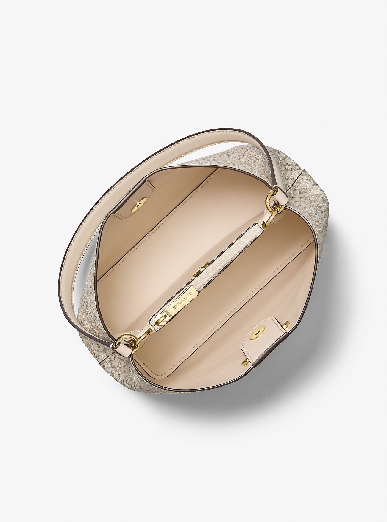 Pratt Medium Signature Logo and Metallic Shoulder Bag Pale Gold Pale Gold