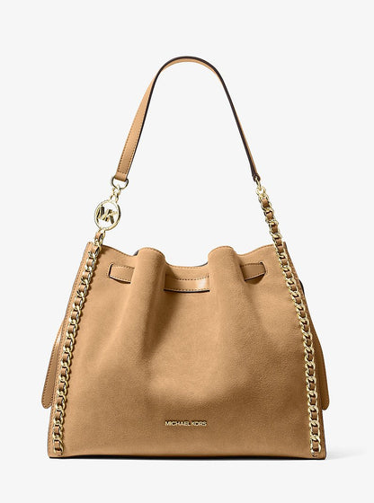 Mina Large Suede Chain Shoulder Bag Camel Camel
